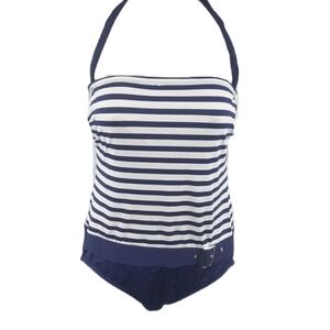 Beach House Stripe Halter Swimsuit w/Faux Buckle 8